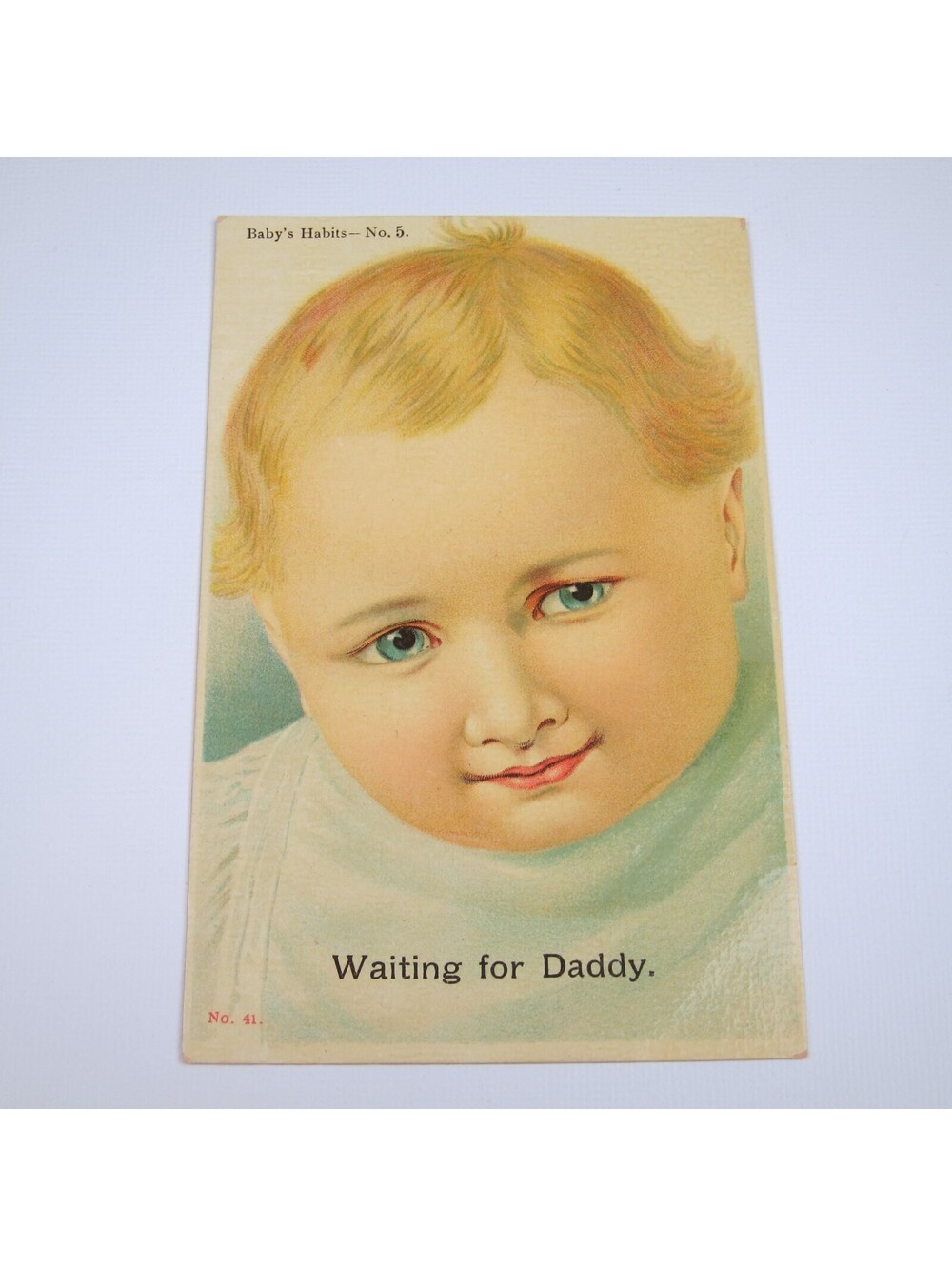 Postcard Blonde Baby Boy Waiting For Daddy Ida Waugh Baby Habits Series 5 No 41